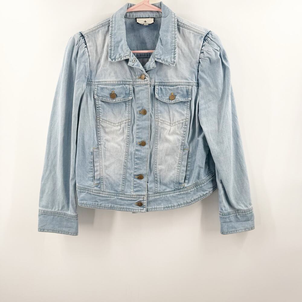 Tuckernuck Denim Jacket Size Small Light Wash Puff Sleeve Button Front Jean Coat